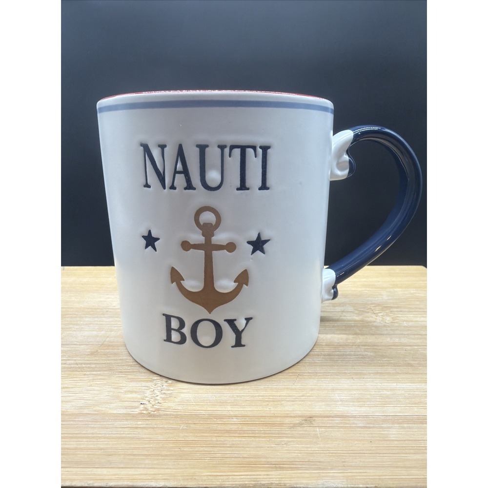 Nauti Boy Nautical Coffee Mug 21oz (621ml) Embossed Blue Sky Ceramic Tea Cup